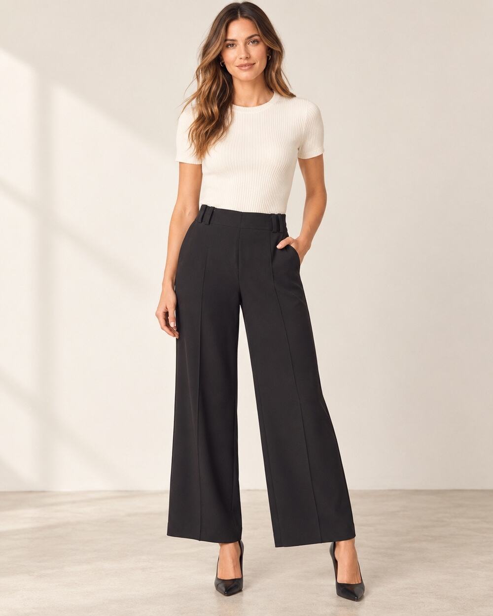 Quiet Luxury Minimalist Wide Leg Trousers Lyssé Ellison Pull On Black Pants M